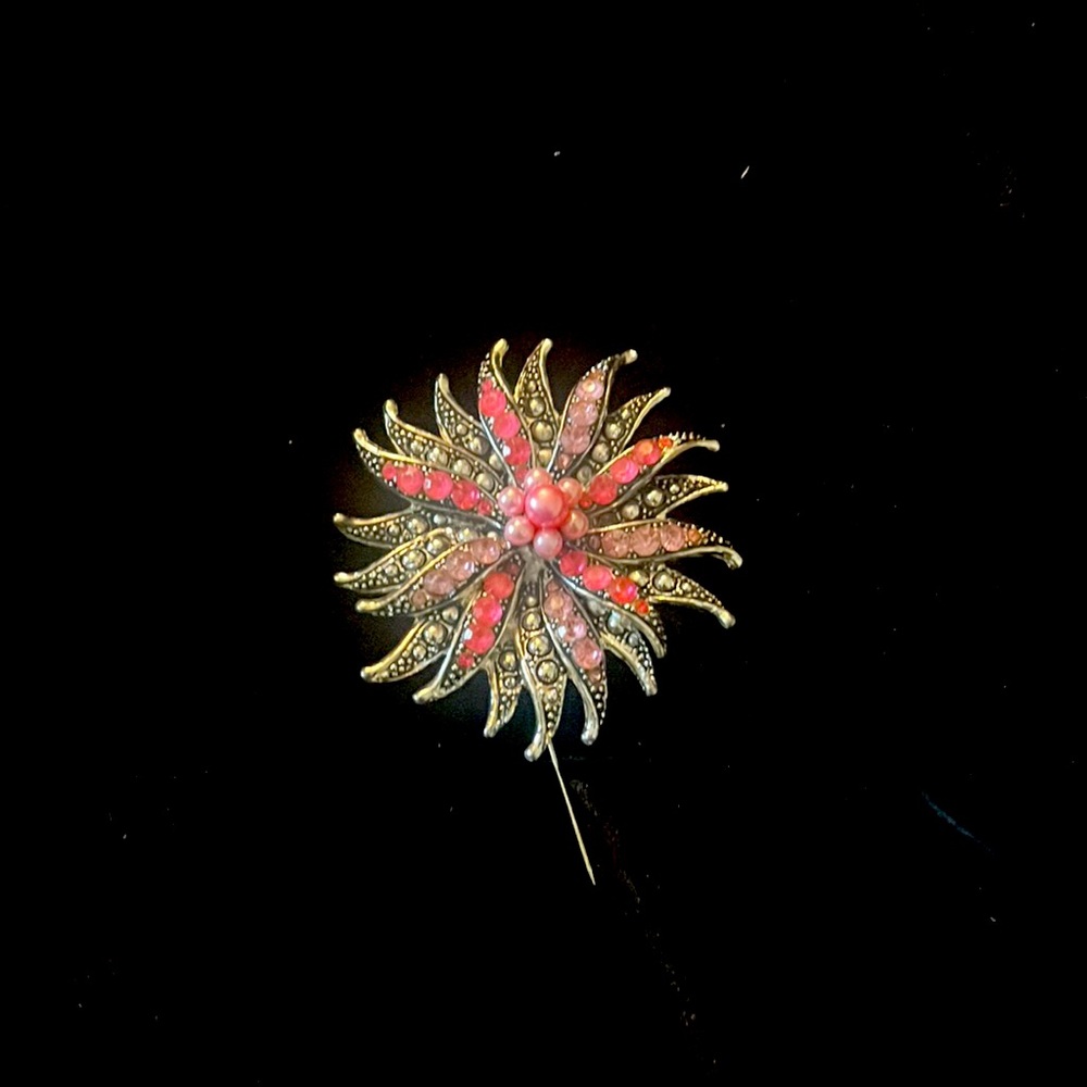Cotton candy, pink, and light pink, silver floral designed brooch